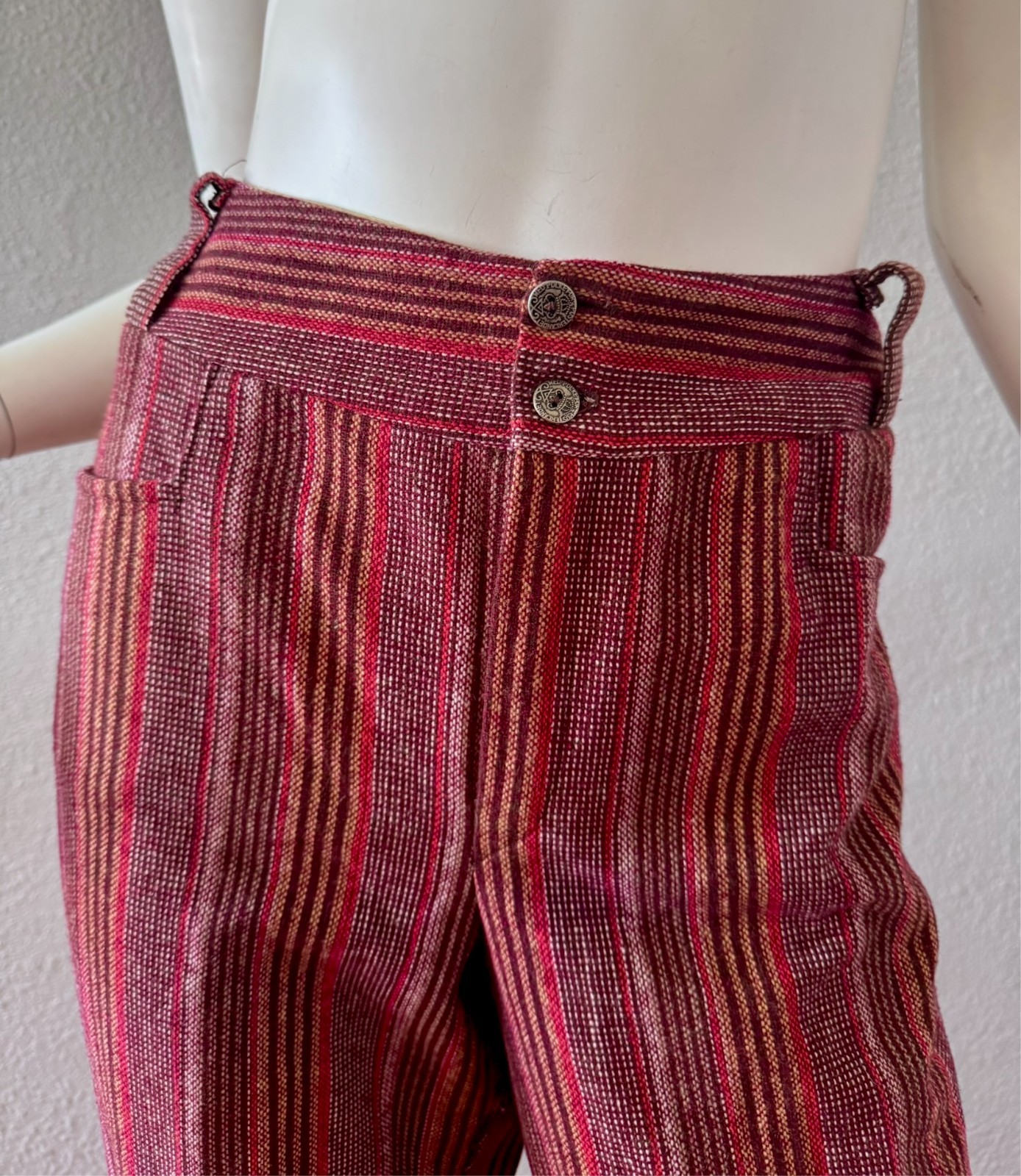 Vintage 70s Burgundy Retro Hippie Trousers Pants L/XL