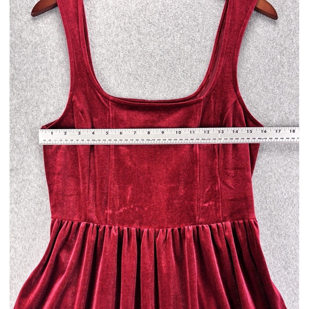 Old Navy Red Velvet Dress L Square Neck Fit Flare Sleeveless Skater Pockets