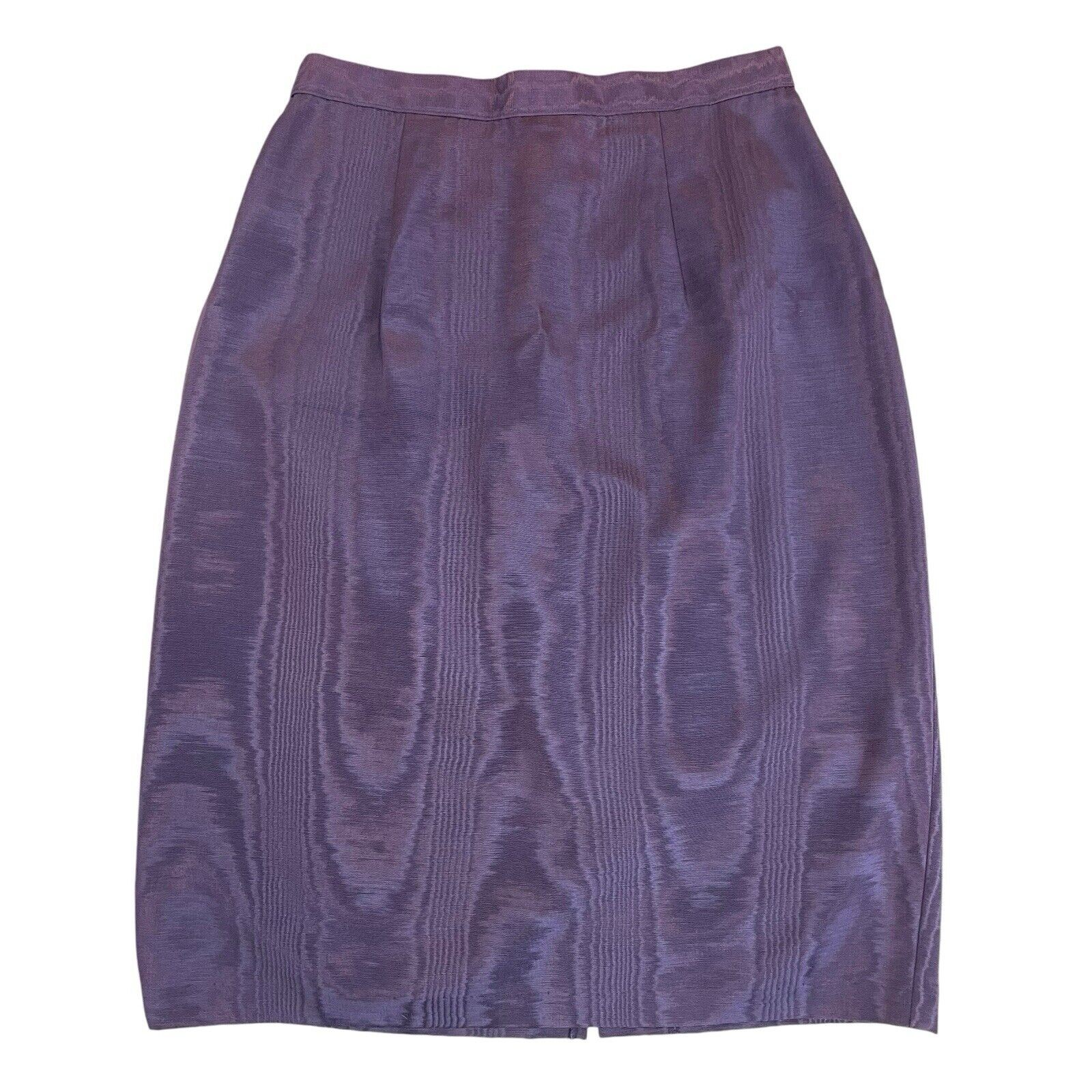 VTG 80s 90s Scott McClintock 2 Piece Skirt Suit Sz 8 Purple Taffeta Lace Collar