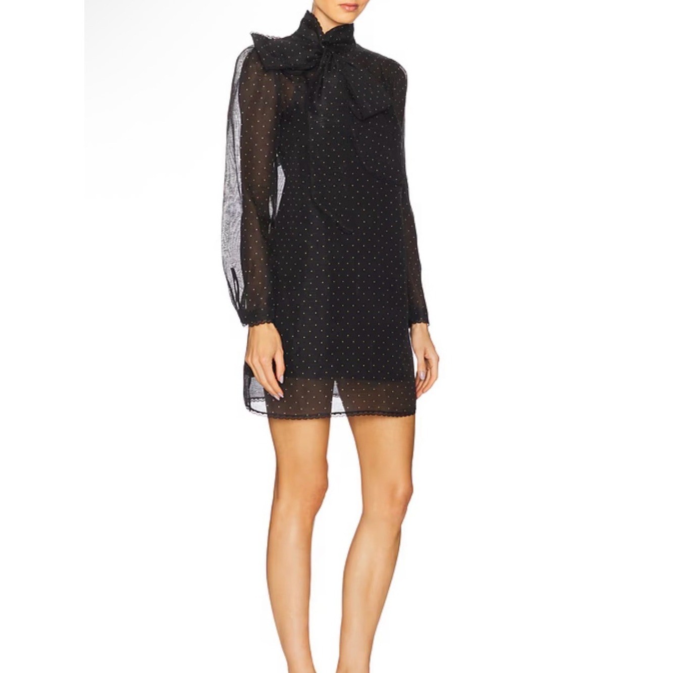 Zimmermann Black Sheer Polka-Dot Bow-Neck Mini Dress NWT AU 0 / US XS