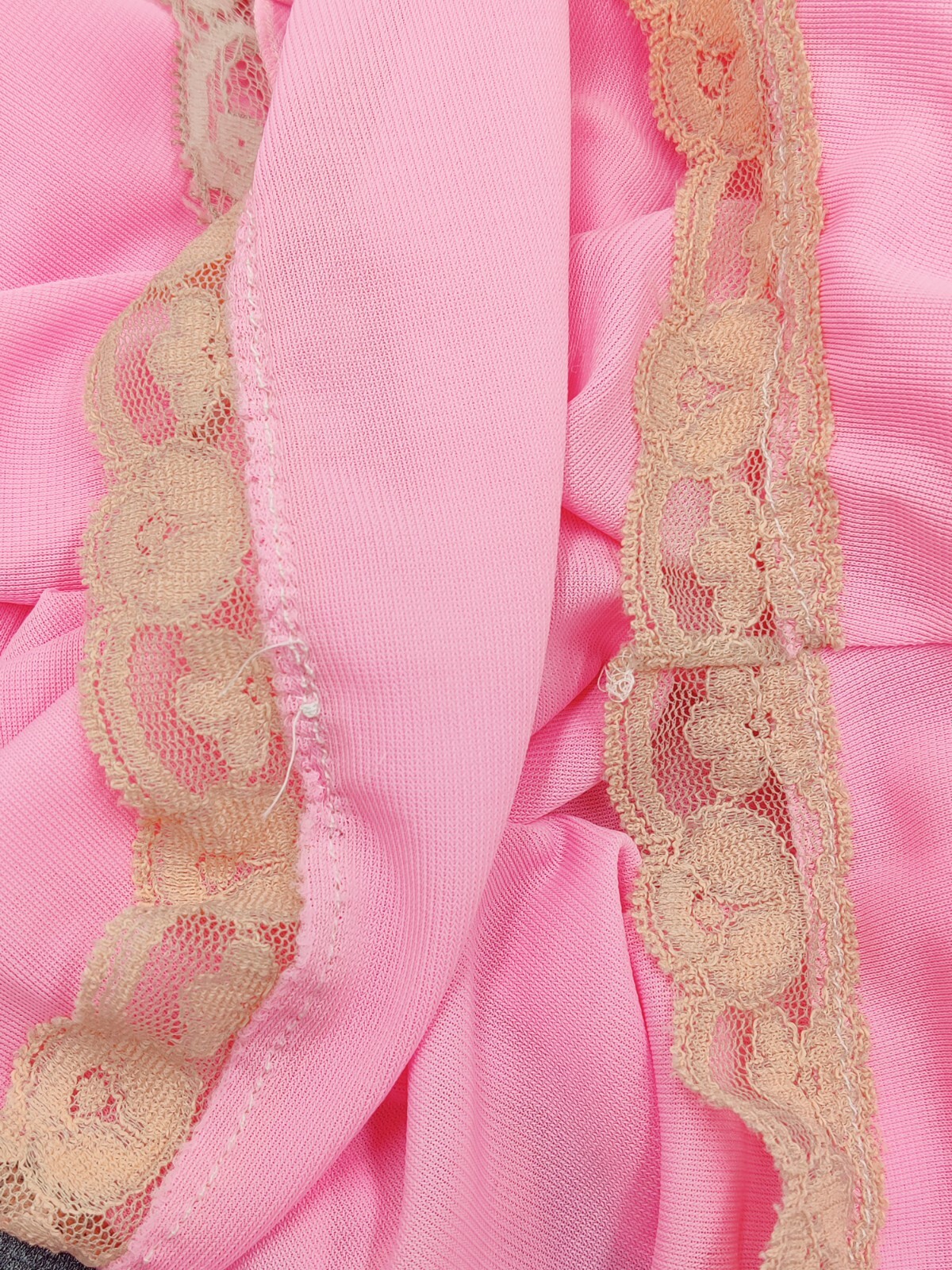 Vintage Avian Hot Pink Nylon Nightgown Lace Trim Modified **Flawed Medium
