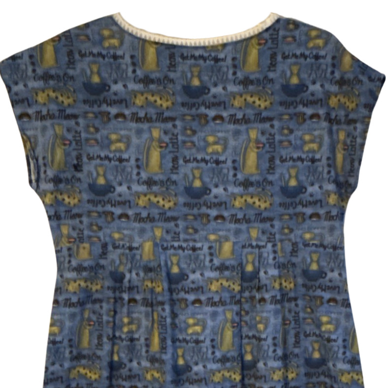 VTG Handmade Cats Coffee Print House Farm Dress Womens L CHARMING Fabric Retro
