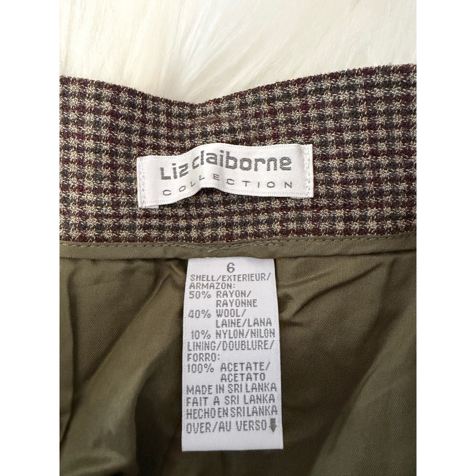 Vintage Liz Claiborne – Wool Blend Plaid Trousers Tan Green 1980’s Size 6