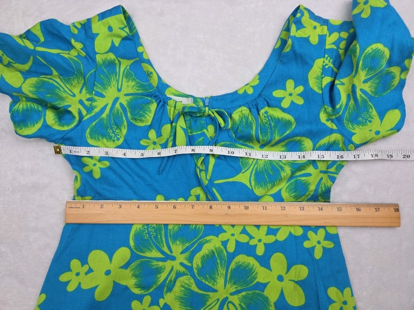 Vtg 1970s Hawaiian Print Maxi Dress Penneys Hawaii Green Blue Acrylic Size XXS