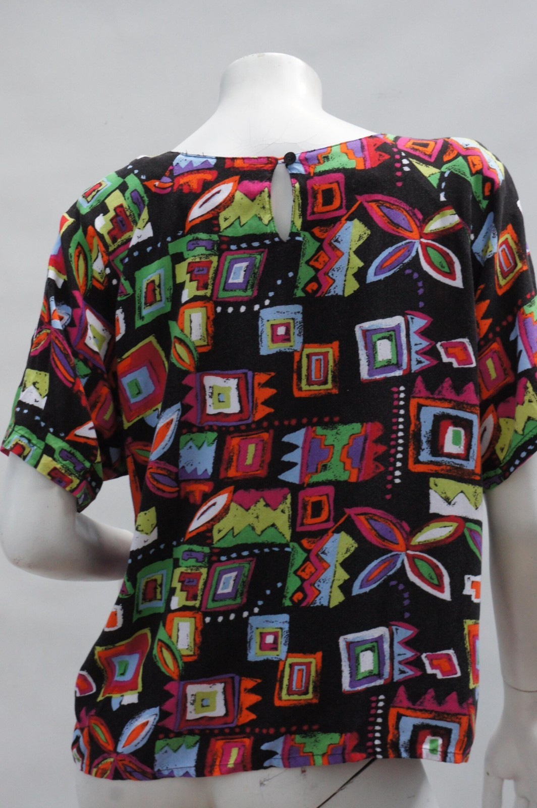 Vintage 80s Abstract Print Tunic Top Blouse By Impressions Boho Retro