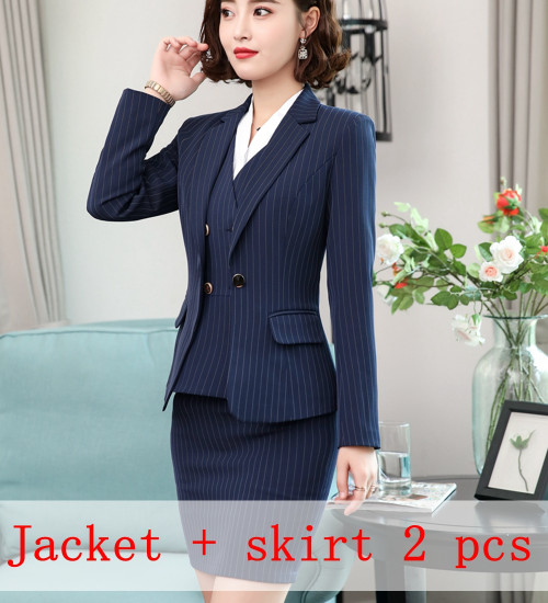 Korean Striped Blazer Jacket Pant Suit Office Ladies Business Wear Formal Set