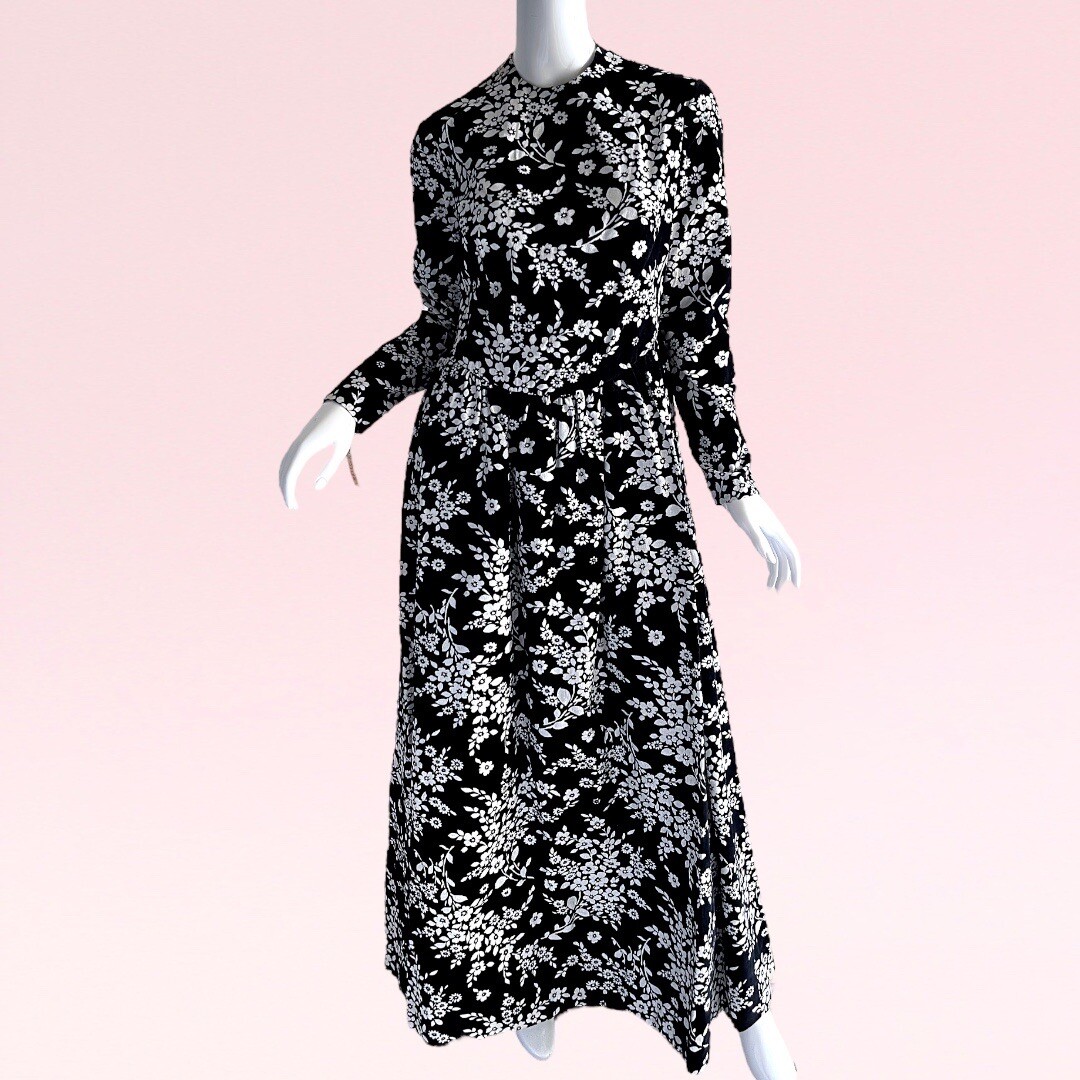 1970s Vintage Geoffrey Beene Boutique Metallic Velvet Floral Evening Party Dress