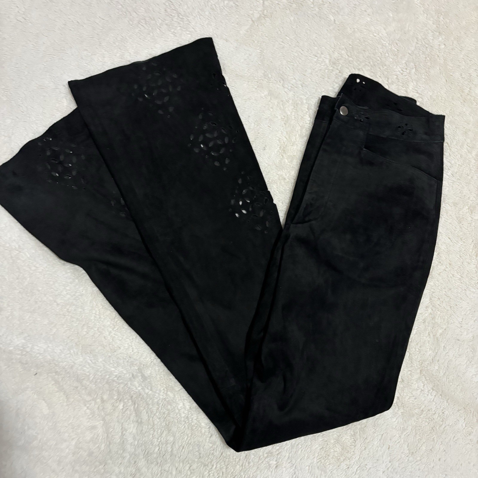 Vintage Wilsons Leather Size 2 black leather laser cut eyelet western pants