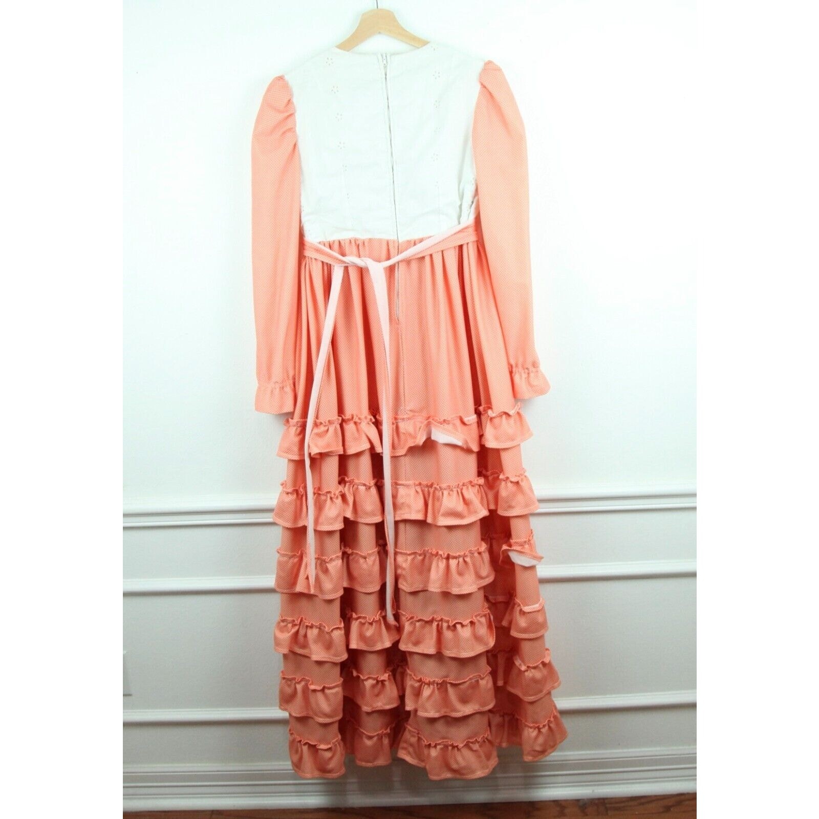 Vintage 70s Prairie Dress Maxi Western Ruffle Eyelet Cottagecore Modest S M