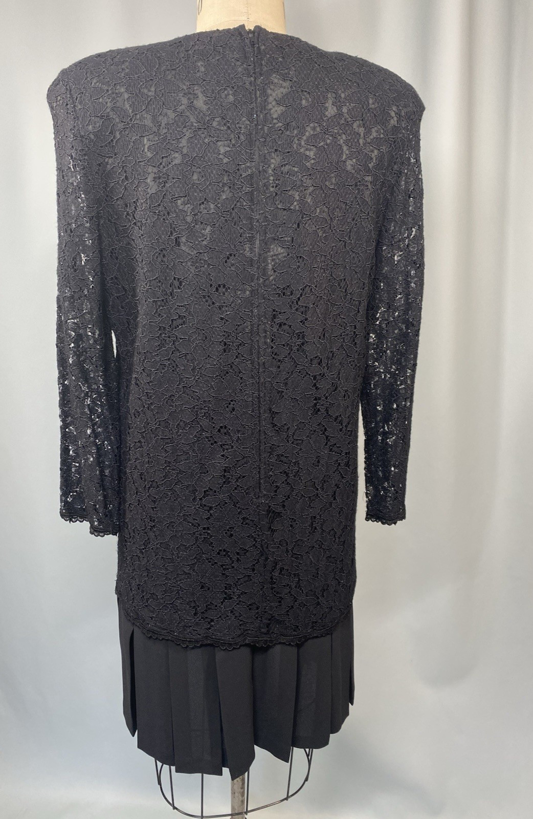 Vintage Dress SIZE 8 black lace pleat drop waist flapper MS CHAUS 20s 80s 90s