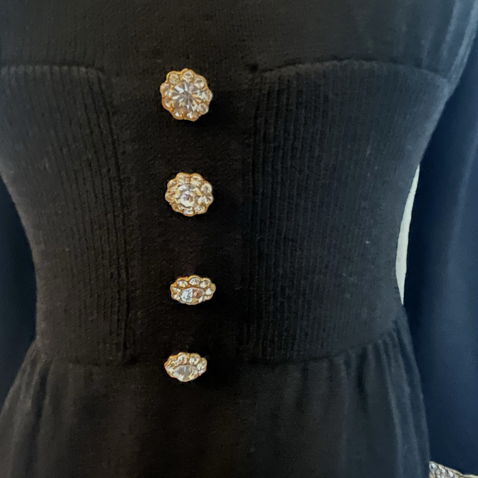VTG 80’s Cocktail Dress Black Wool Knit Sz 2 DON SAYRES For Wellmore Embellished