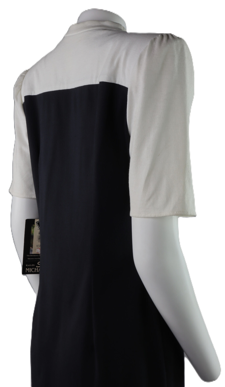 NOS Vintage 80s SHELLY MICHAELS 10 12 13 14 White Black Lace Knit Sheath Dress