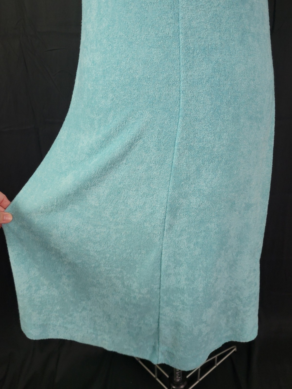 Vintage Turquoise Blue Terry Cloth S/S Dress/Cover-Up w V-Neck Size 32 (XS)