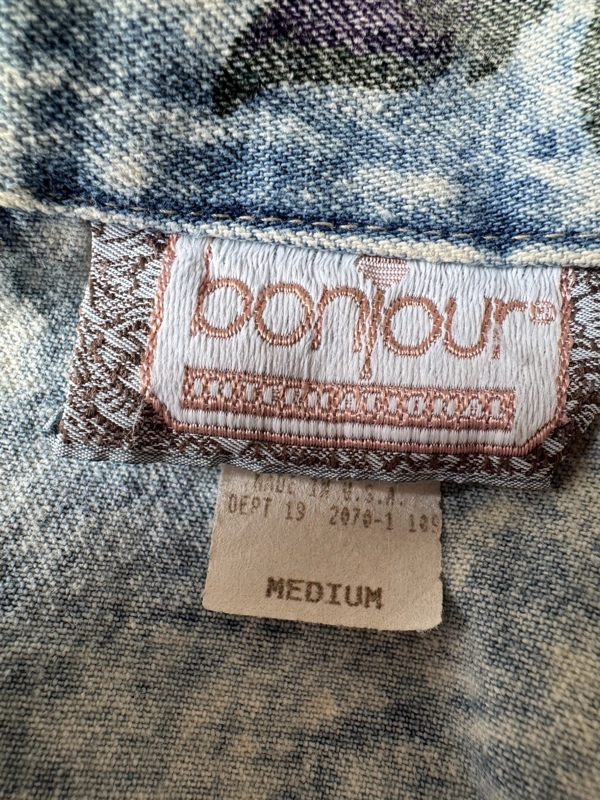 VTG 80s Bonjour International Acid Wash Denim Jacket Floral Oversized USA M – XL