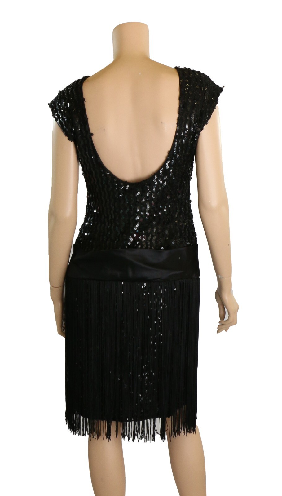 GlenRob Vintage 80s Black Sequin Fringe Sexy Prom Party Dress size 9-10