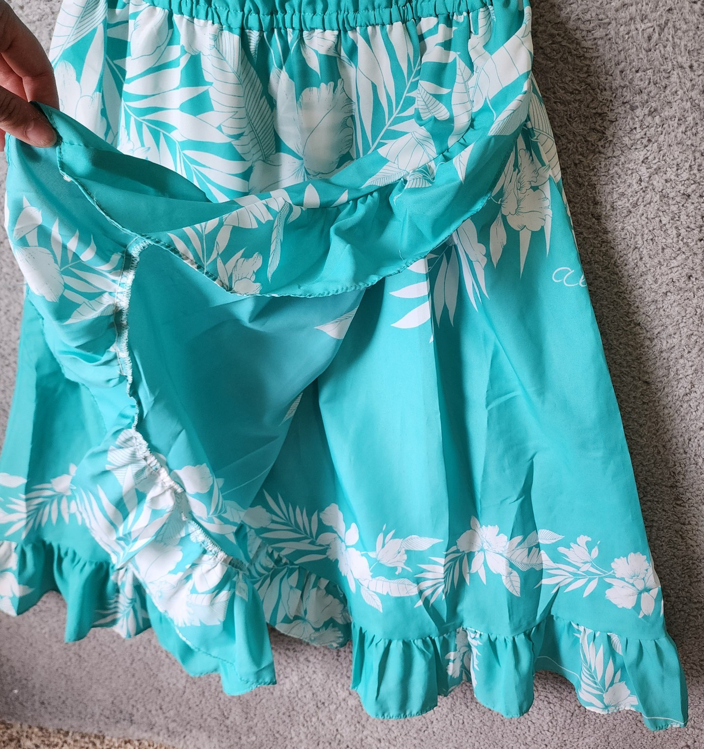 Vtg Royal Princess L Hawaii Dress Tropical Blue White Floral Off Shoulder Ruffle