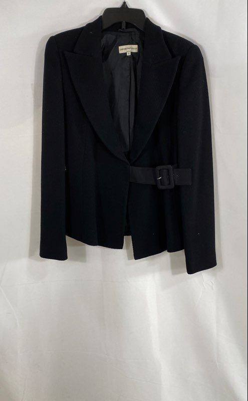 Vintage 00s Emporio Armani Women’s Black Virgin Wool Belted Blazer Jacket 10