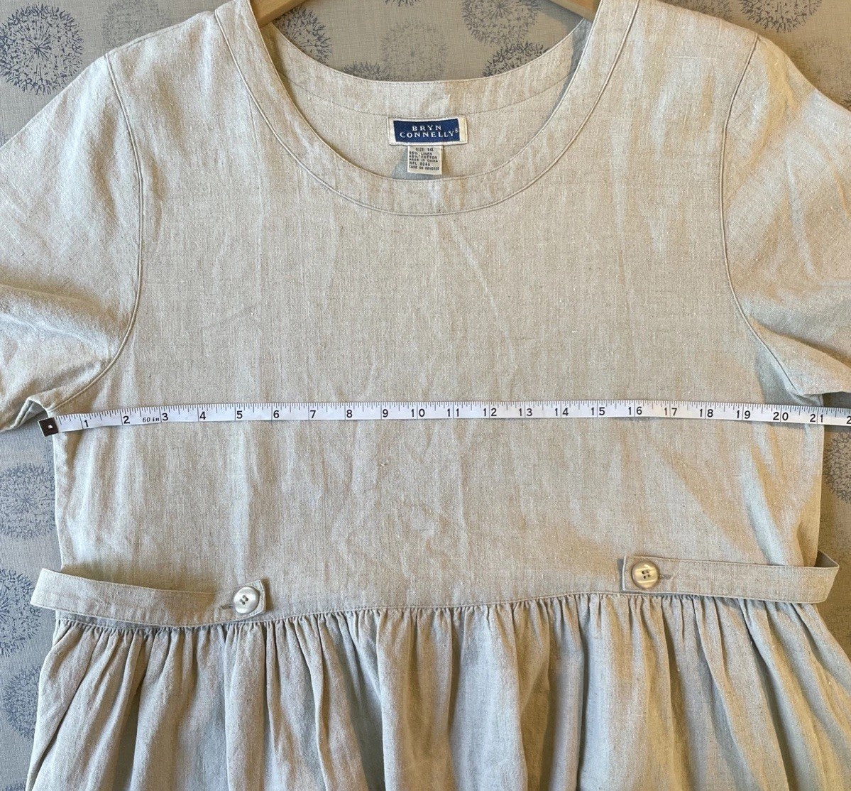Vintage Bryn Connelly Prairie Dress Cottagecore Linen Blend Modest Pockets 14