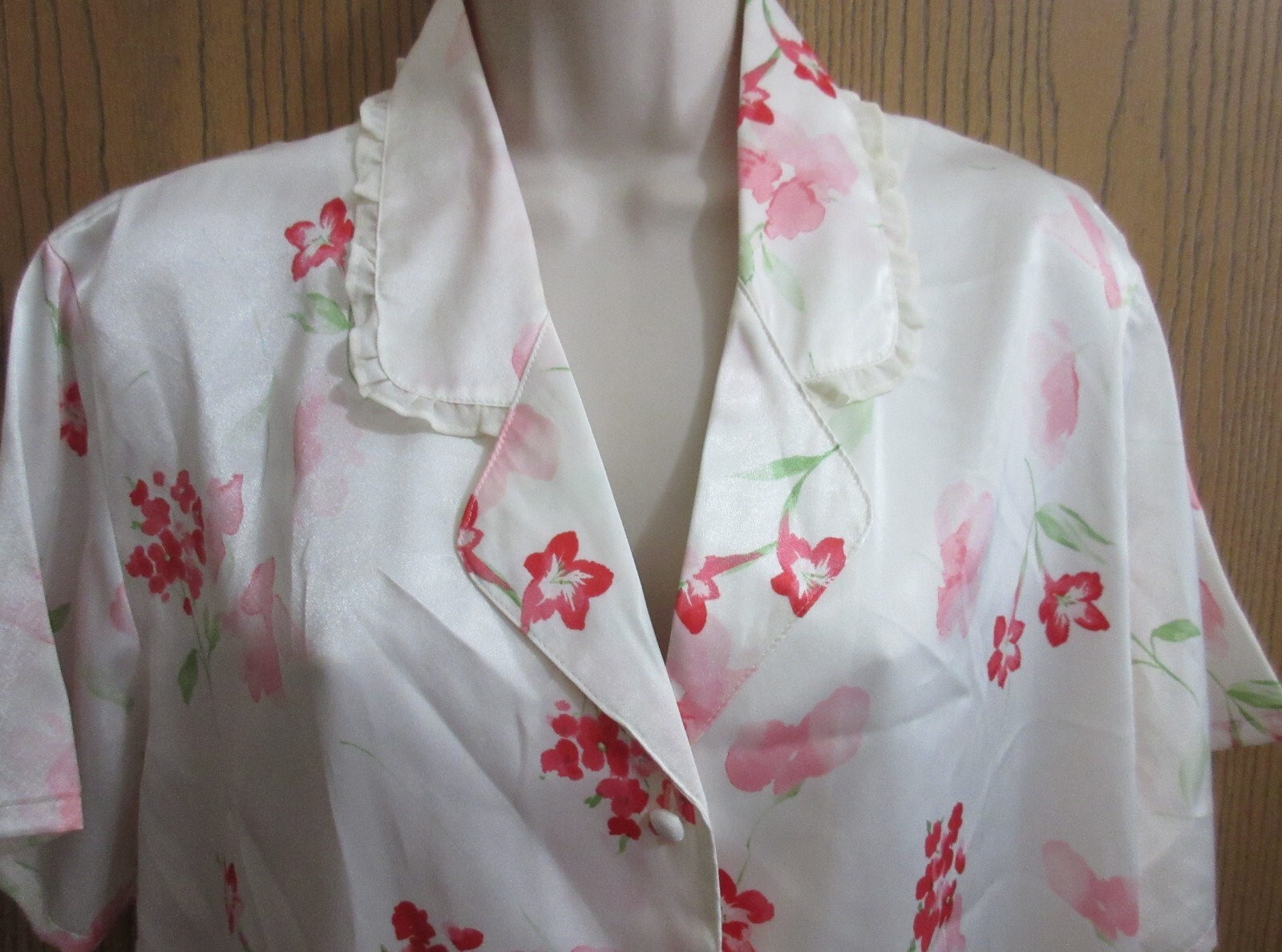 vintage MORGAN TAYLOR PINK FLORAL poly satin sleep shirt nightgown sz L