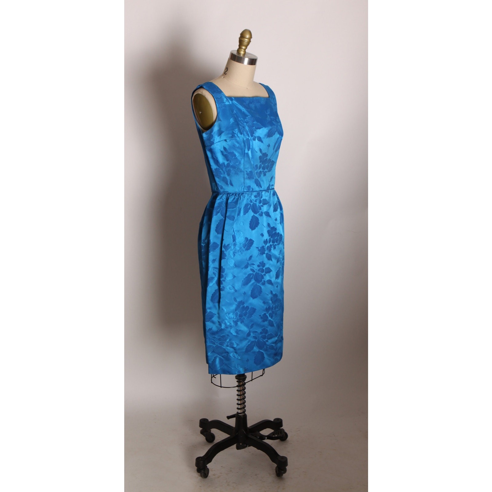 1950s Blue Floral Sleeveless Dress with Matching 3/4 Length Sleeve Jacket Outfit