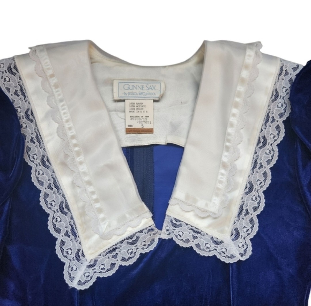 Vintage Gunne Sax By Jessica McClintock 70’s 80’s Dress Blue Velvet Size Small 5