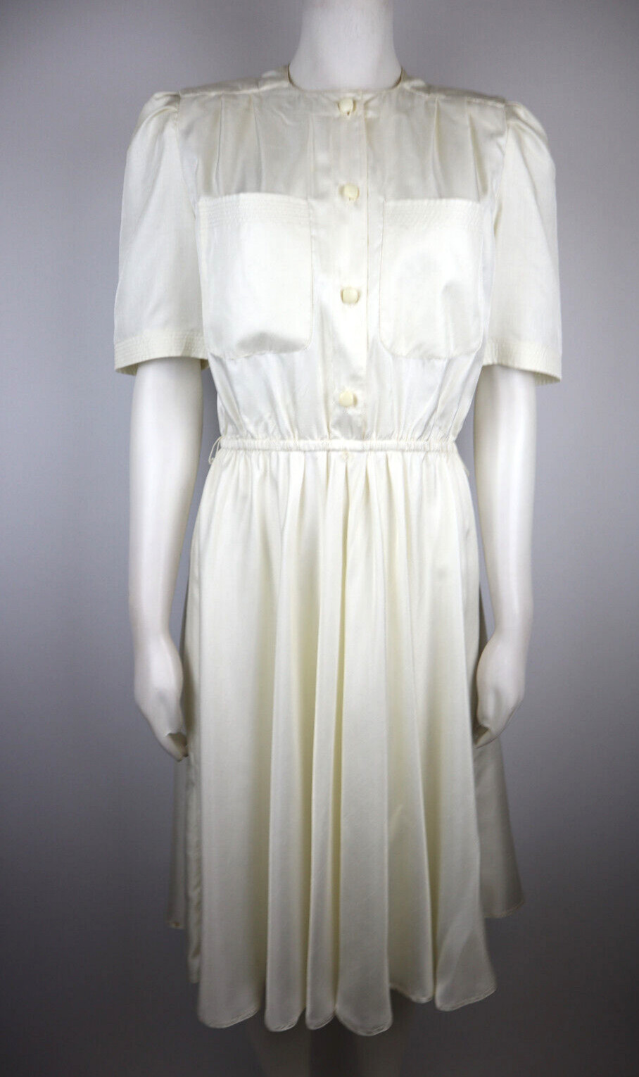 Leslie Fay Vintage Women’s Shirt Dress Size 8P Ivory White Short Sleeve A-Line