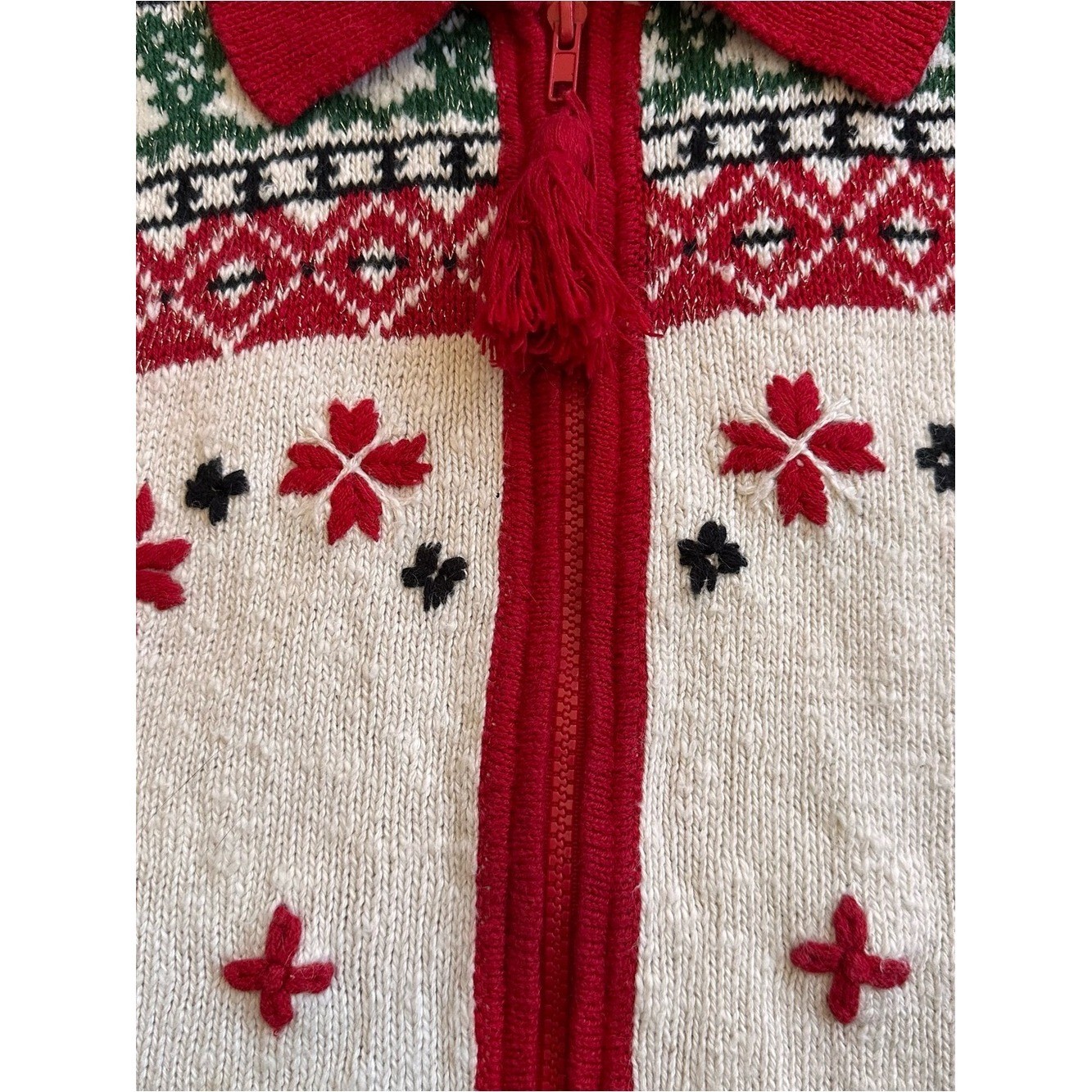 Vintage Yarnworks Holiday Candy Cane Zip Cardigan Sweater Christmas Cottagecore