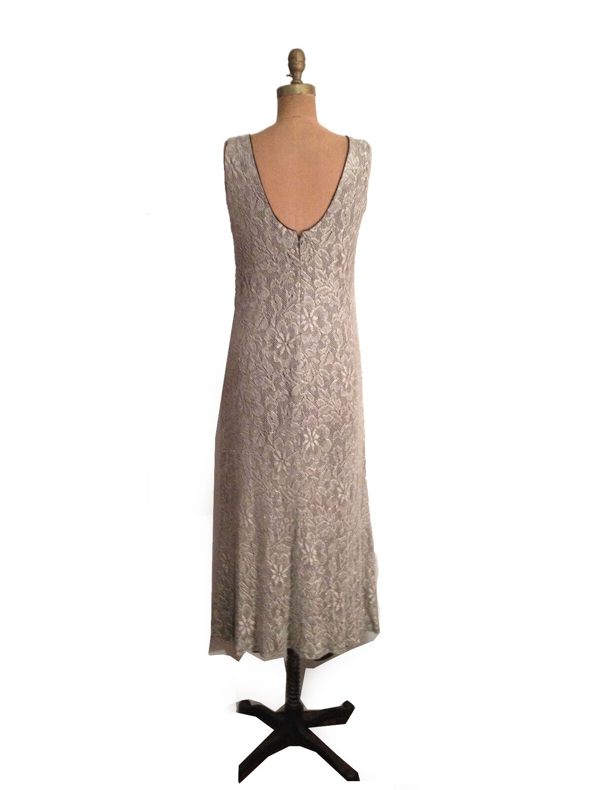 Vtg. 1950s Metallic Lace Evening Gown / Long Sheath / Cocktail Dress and Bolero