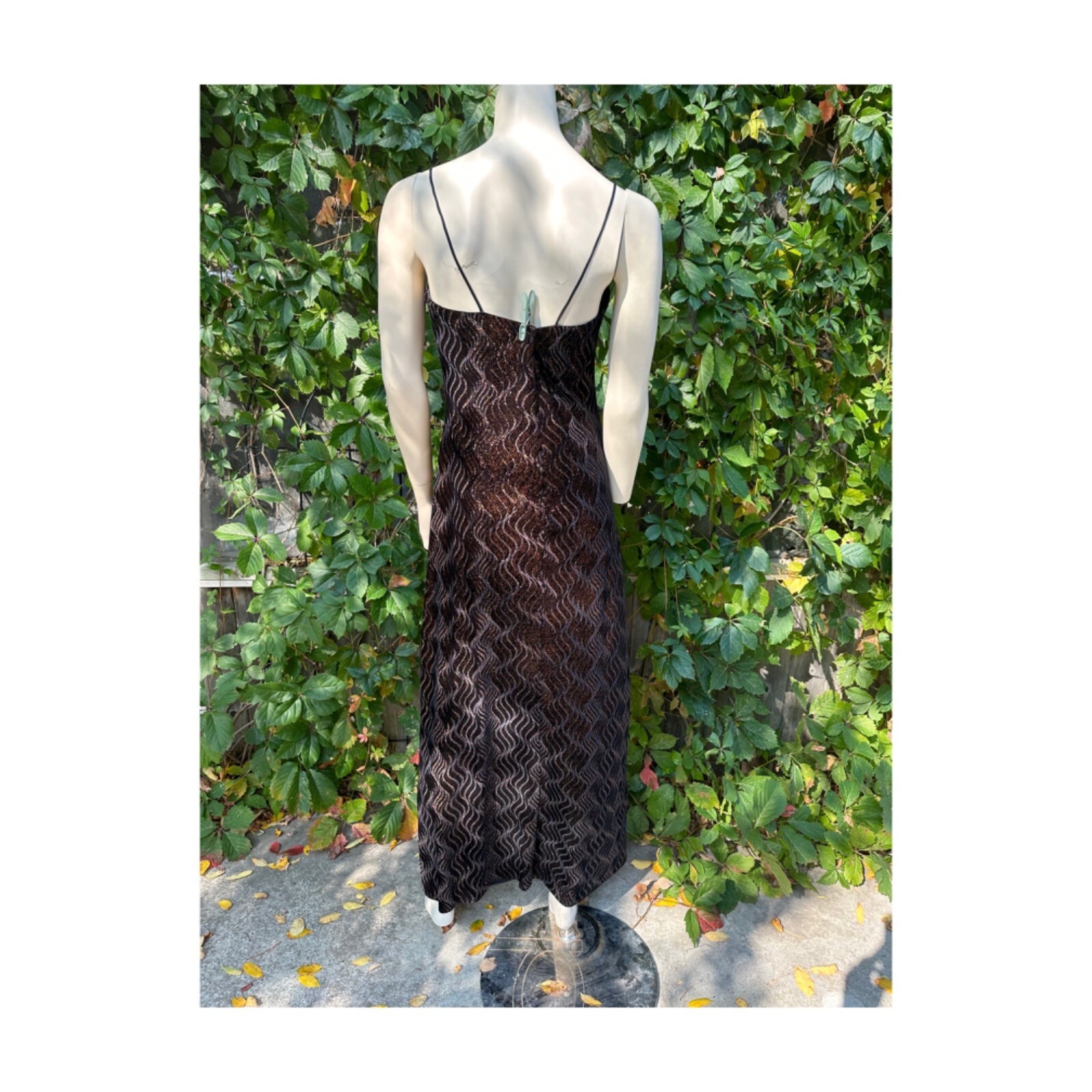 Vtg | 90s Formal Gown Dress Velvet Burnout Copper Metallic Spaghetti Straps 14