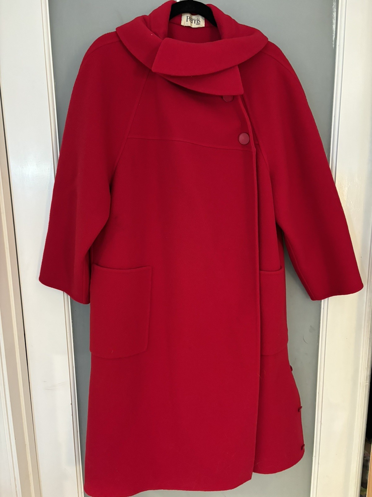 Bernard Perris Paris Vintage 100% Red Wool Pea Coat XL