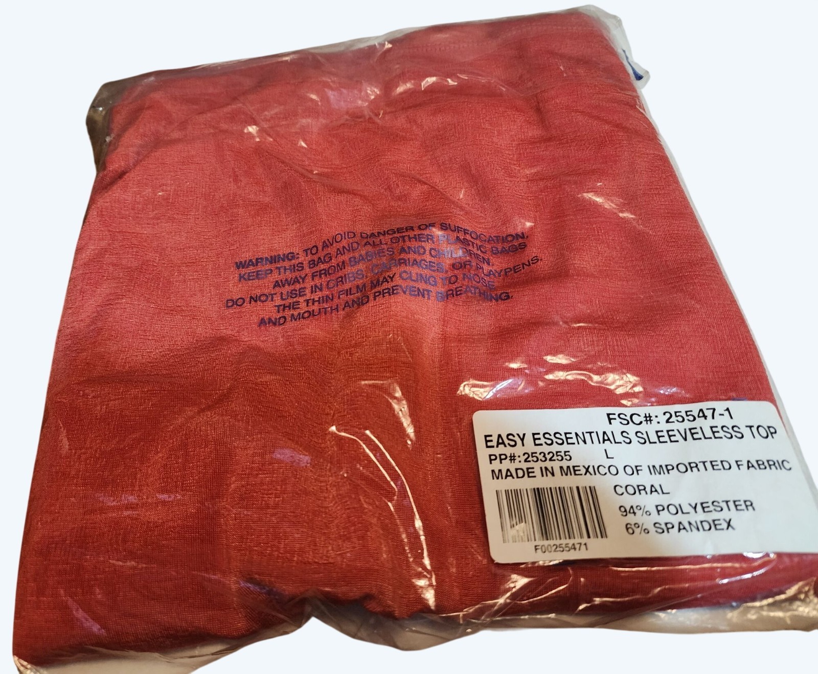 Virginia Gray Easy Essentials Coral Sleeveless Top L Polyester Spandex Vtg Avon