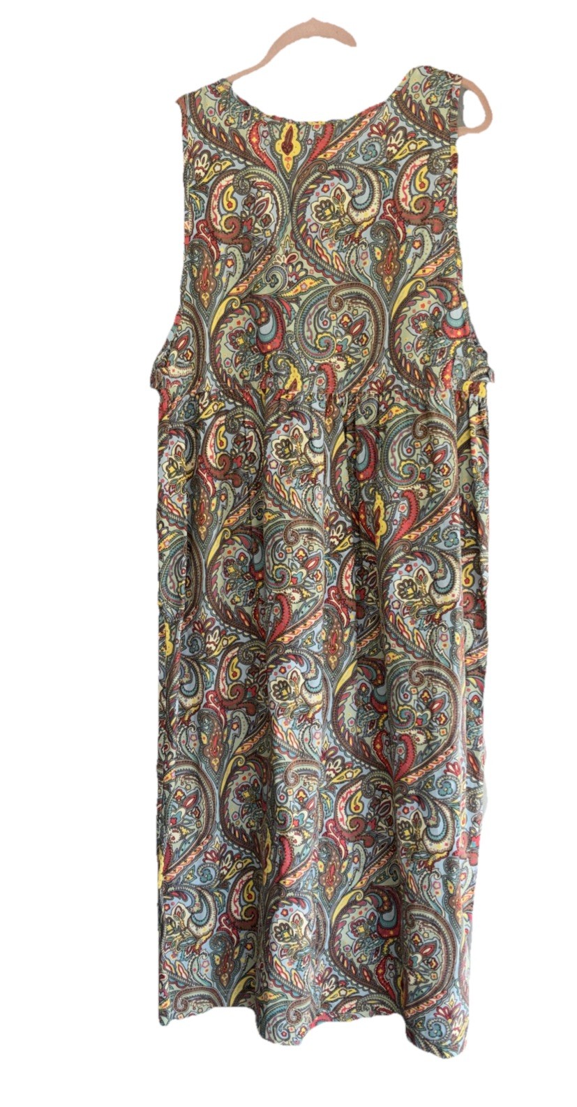 Vintage Erika & Co Green Corduroy Jumper w Blue/Red Paisley Florals Size L
