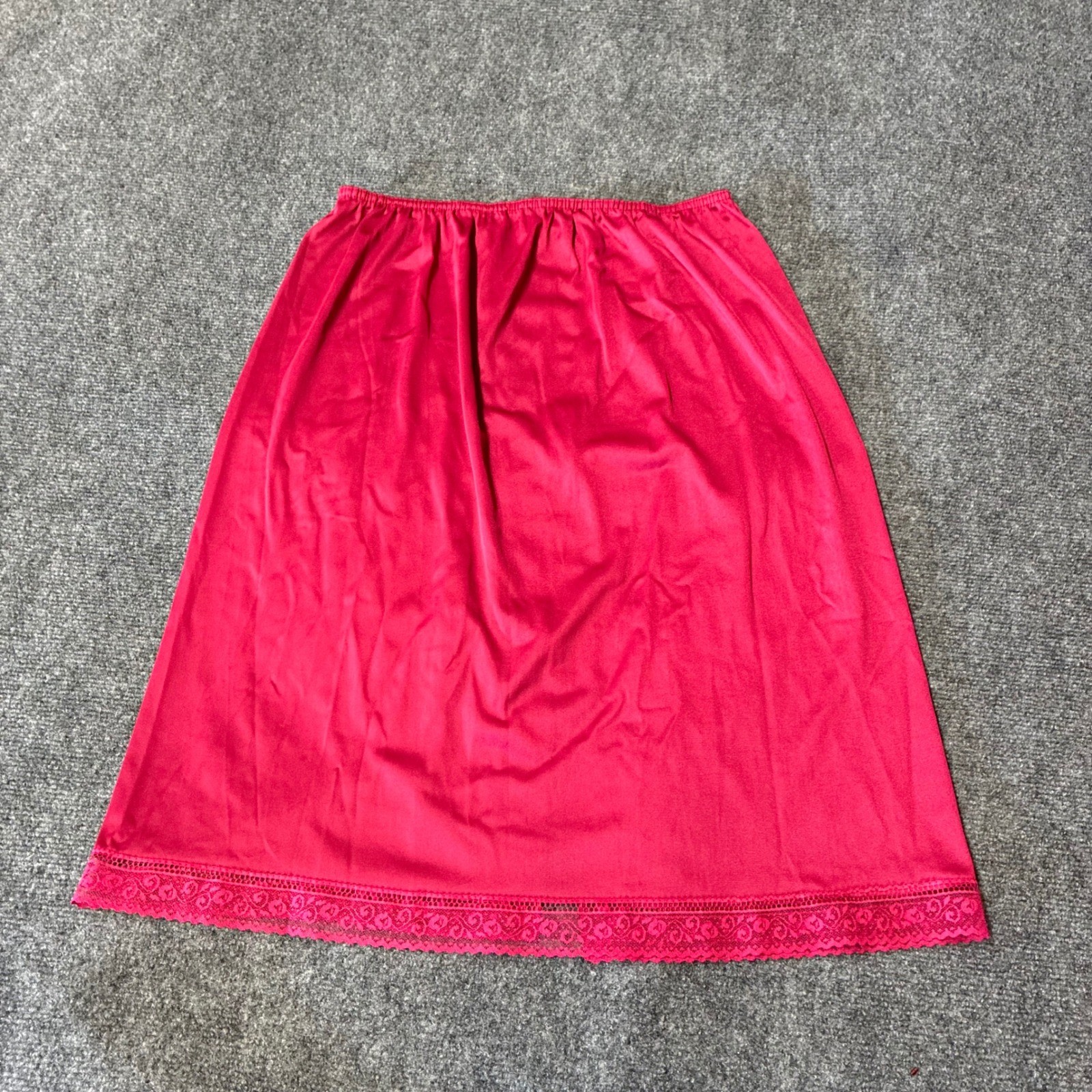 Vintage Bari Midi Slip Womem Medium Red Lace Trim Slit Lingerie Rockabilly Pinup