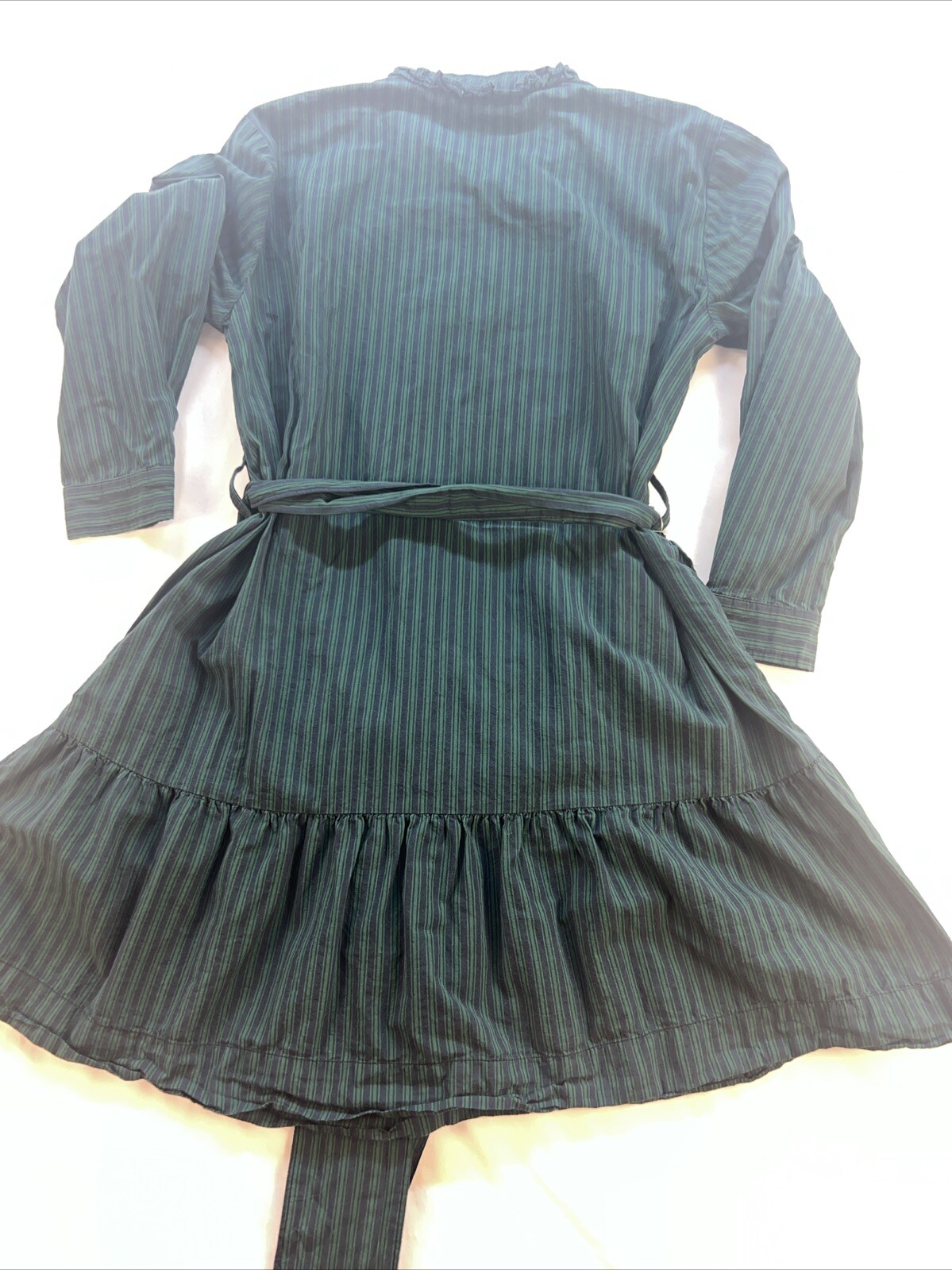 Vintage Free Assembly Blue Green Stripes Shirt Dress Long Sleeve Size Medium Tie