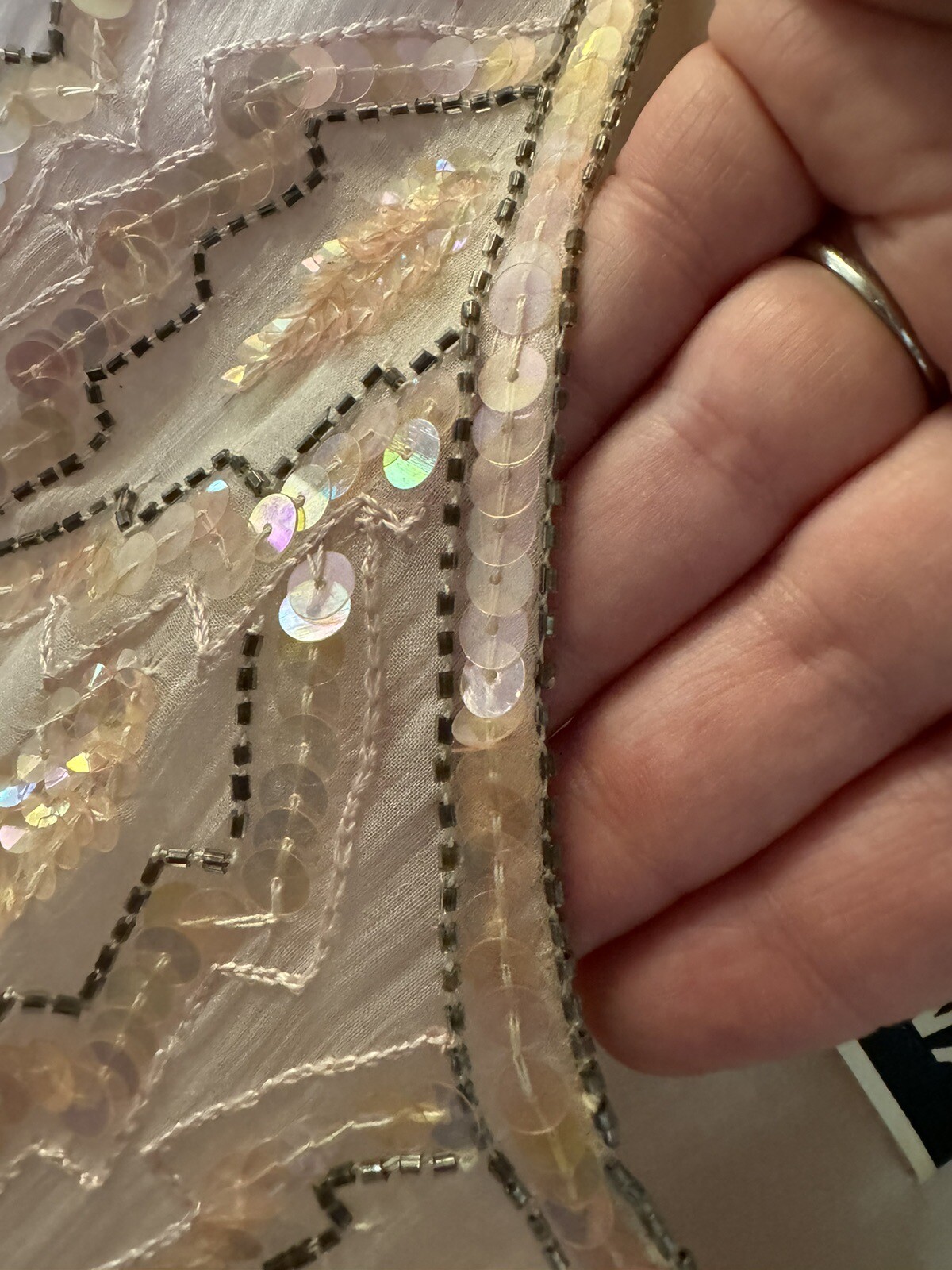 Vintage Carina Pink Sequin Beaded Silk Dress Handkerchief Overlay Hem Size Small