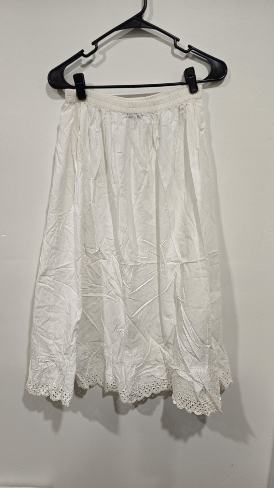 Boutique Europa White 100% Cotton Eyelet Peasant Midi Skirt Boho Cottagecore
