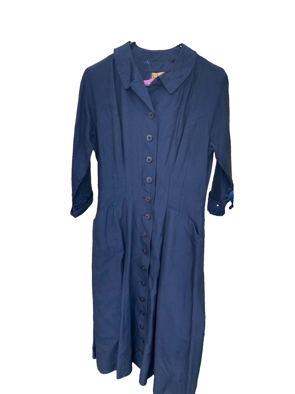 Vintage 1940s Blue Dress 40s R & K Originals WW2 Era Mod Rare Style Button Down