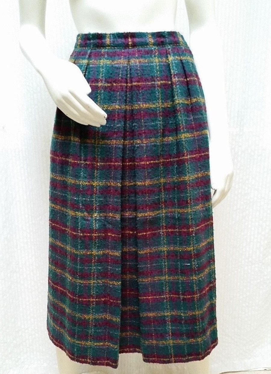 Vintage WEATHERVANE TEXTURED PLAID SKIRT – Lined – Waist 29 inches – EUC