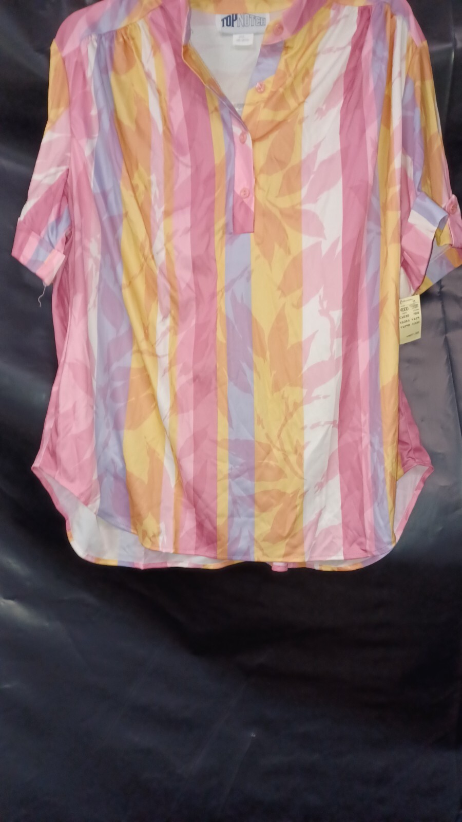 Vintage Top Notch 4 button stripe pastel short Sleeve Top 40 Blouse NWT Made USA