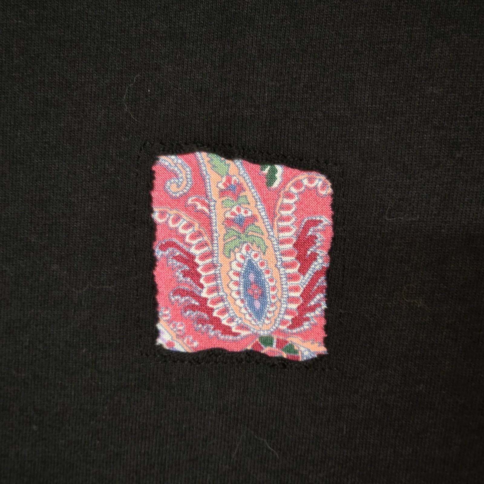 Vintage Hanes Her Way Black Floral Patchwork Graphic T-Shirt XL Cotton 90s Boho