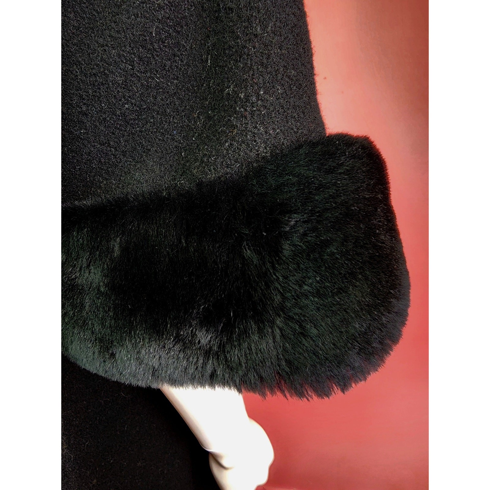 Vintage 1950’s to 1960’s Black Wool and Faux Fur Swing Coat Half Sleeve