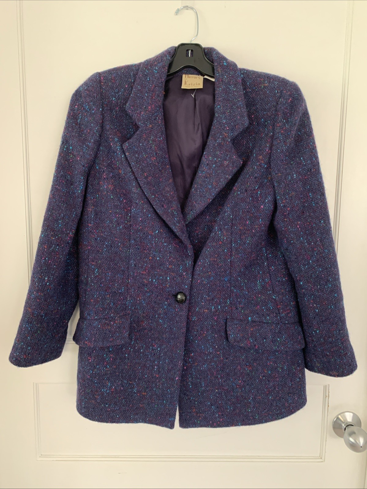 Mirrors Of Krizia XL 100% Wool Coat Made In Italy Purple W/Multicolor Flecks