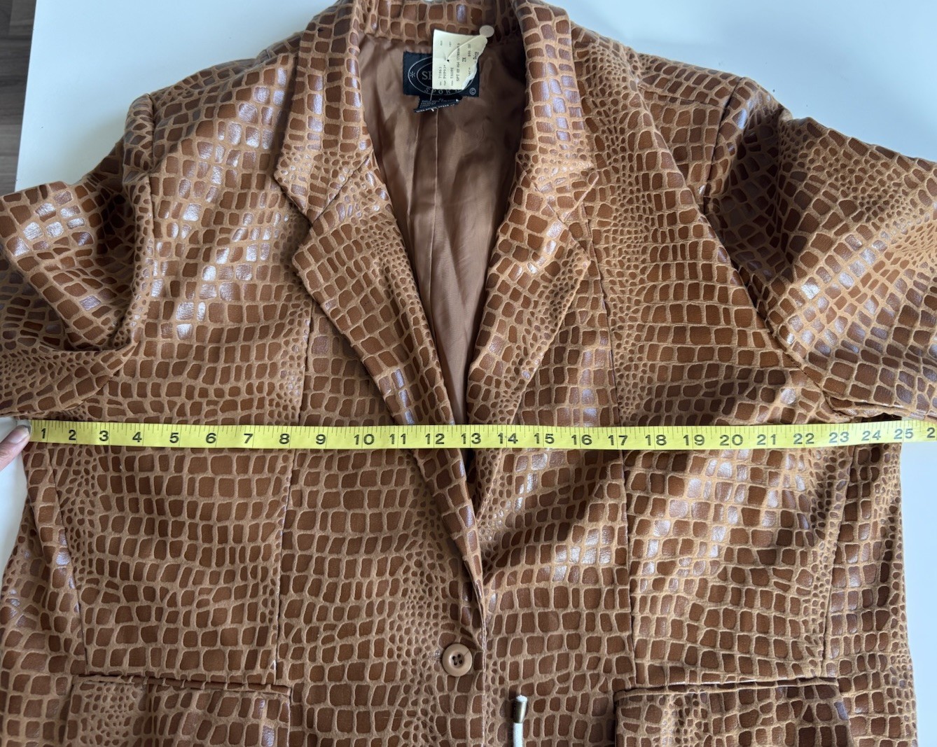 Vintage 90s Selene brown faux patent leather Mod giraffe print blazer jacket 2X