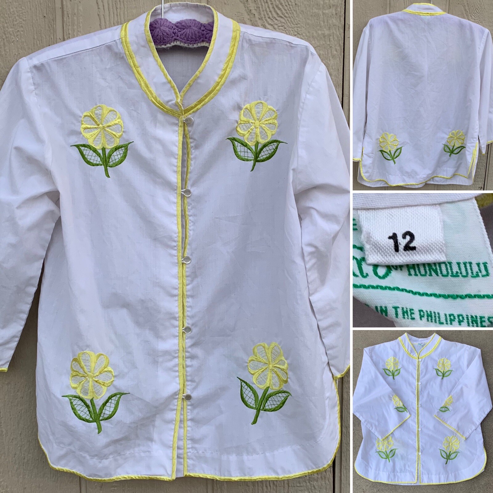 Vintage Caro Of Honolulu Floral Embroidered Blouse Made In the Philippines 12