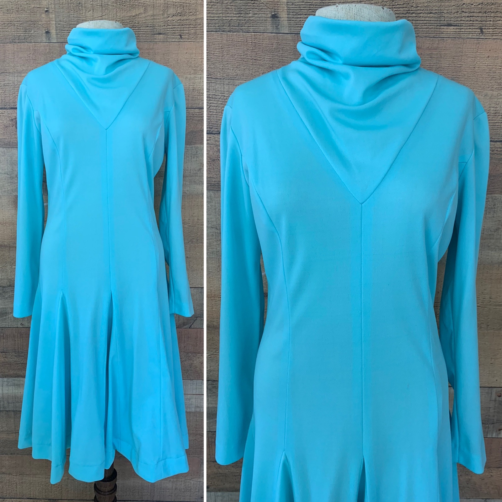 Vintage 1960’s 1970’s Bleeker Street Mock Neck Drop Waist Knit Dress Size Medium