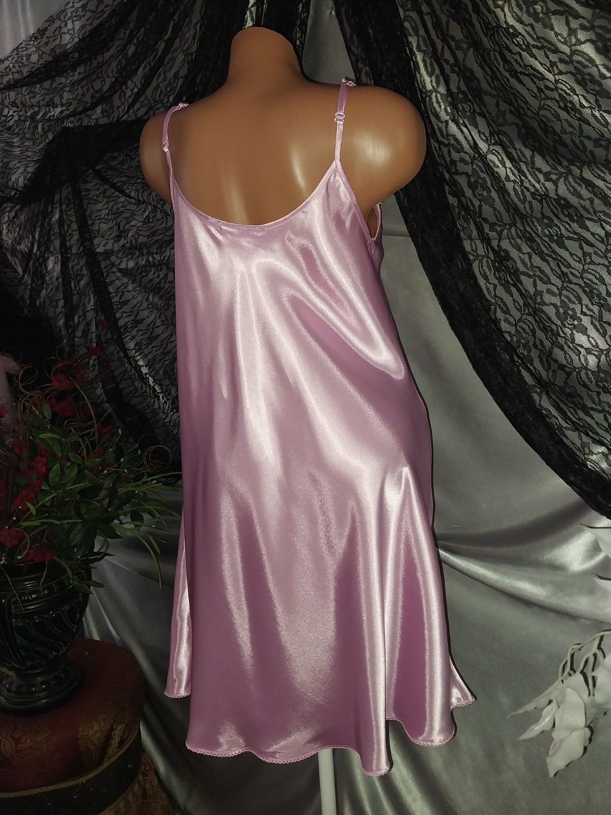 VTG SATIN SHINY M.T CANDY BABY Pink Lux Babydoll Nighty Nightgown NIGHTIE M