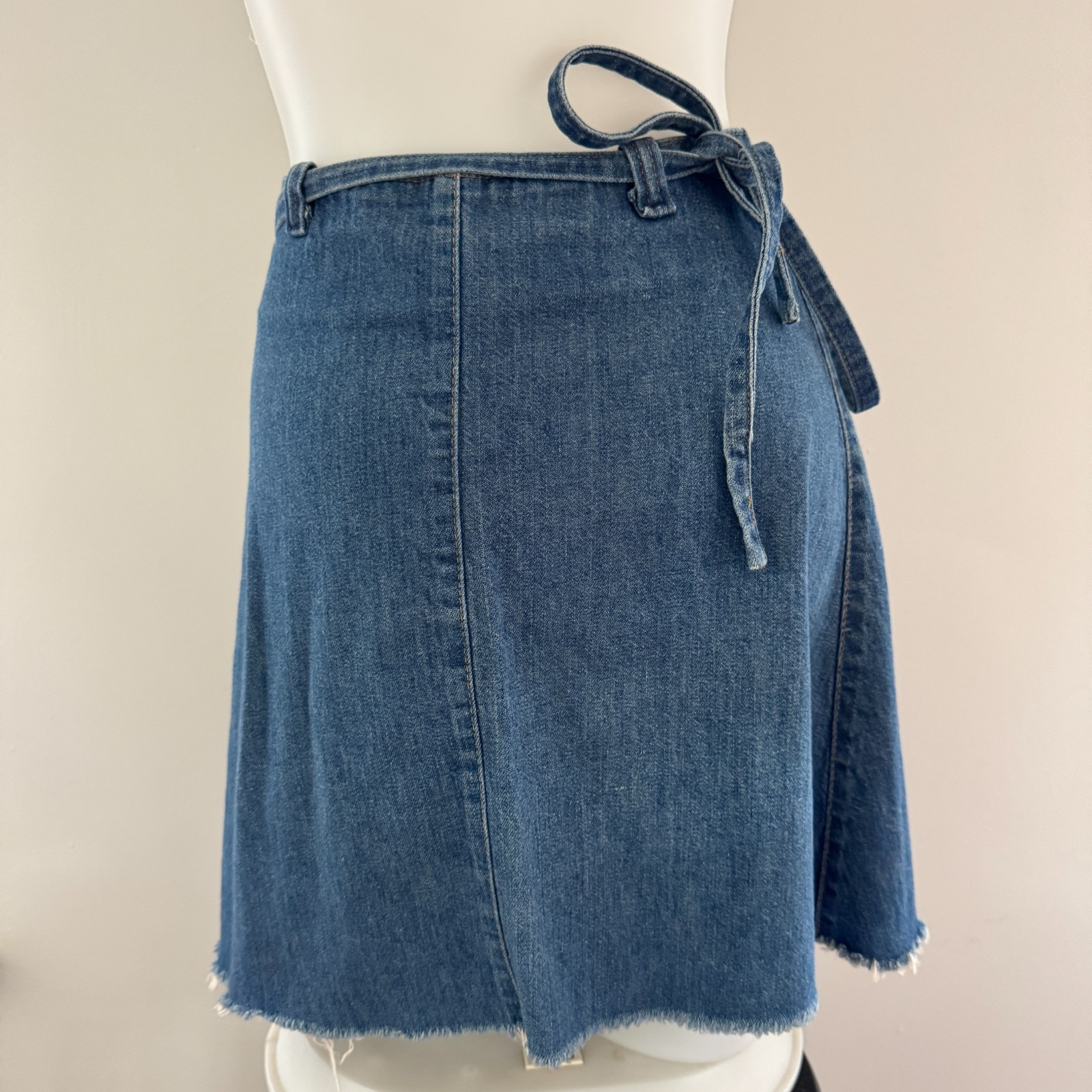 70s vintage UFO JEANS Denim Cut-off Wrap Mini Skirt USA NY American Flag Patch