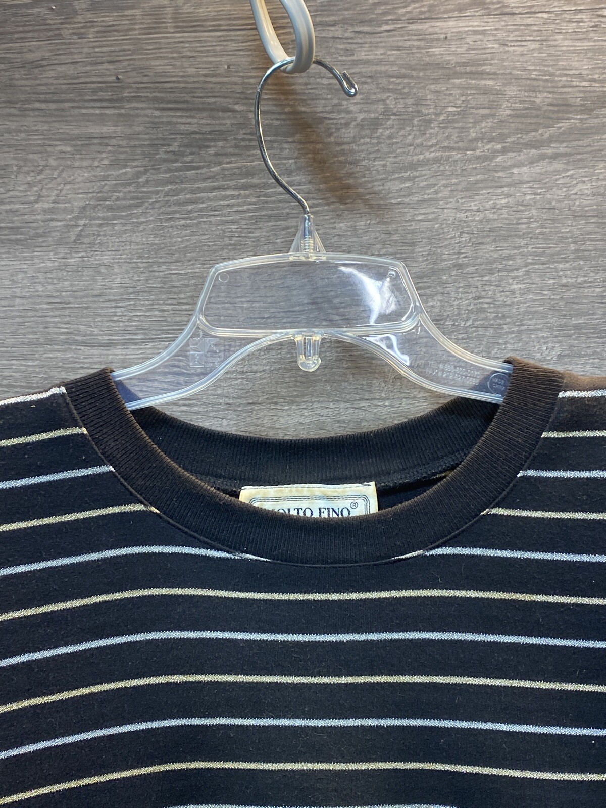 Vintage Molto Fino Cotton Black With Gold And Silver Stripes Women’s Shirt Sz S