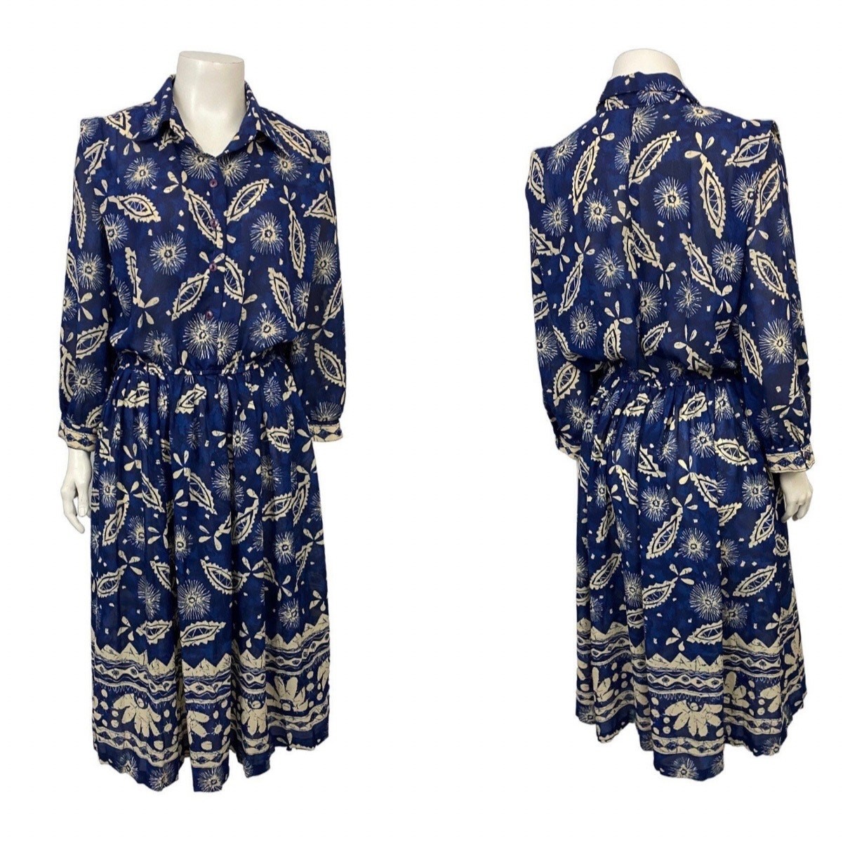 Blue White Sheer Rayon Gauze Shirt Dress Boho Oversized Large ^
