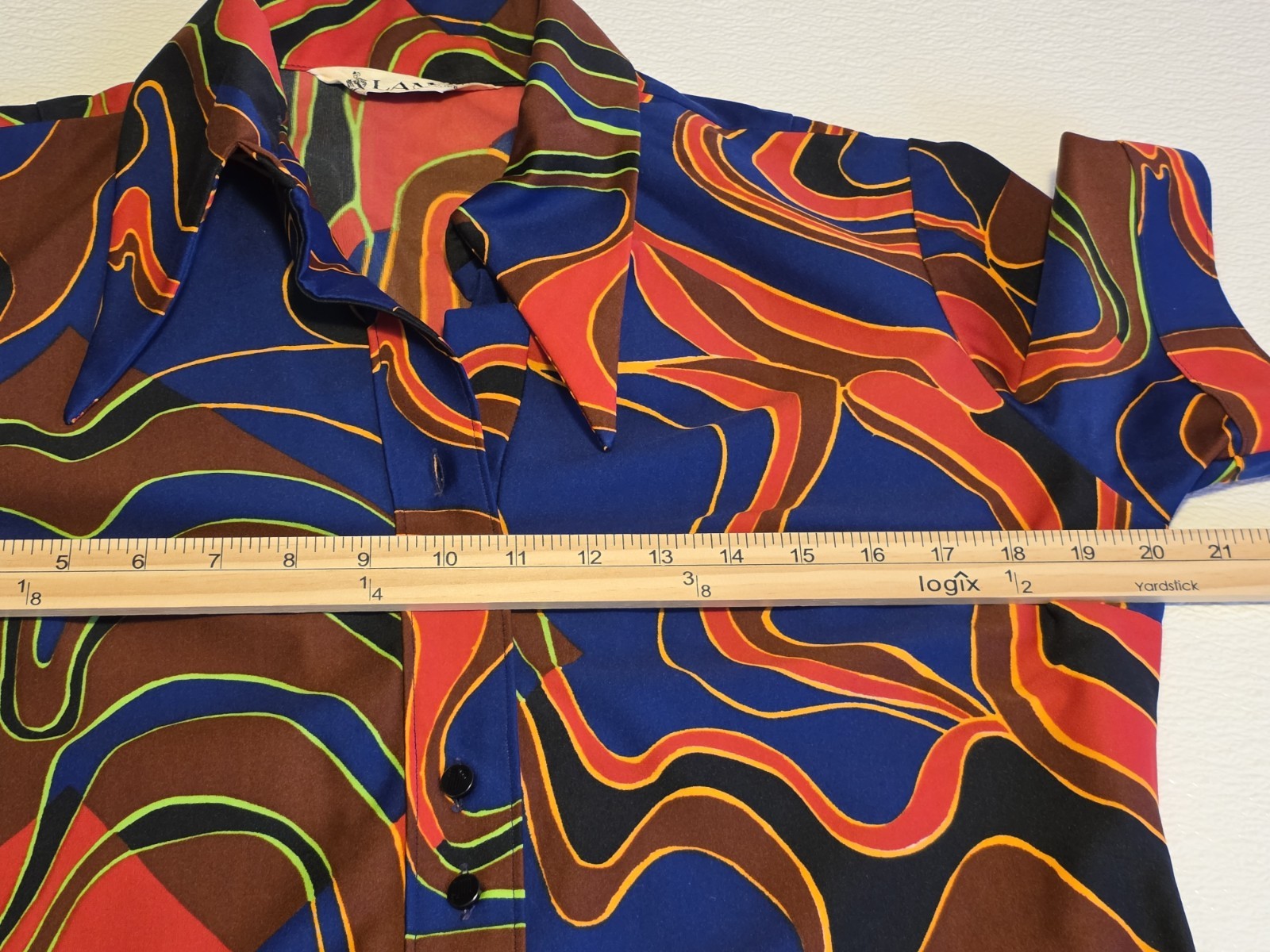 Vintage Lanvin Colorful Psychedelic Geometric Pointed Collar Short Sleeve Dress